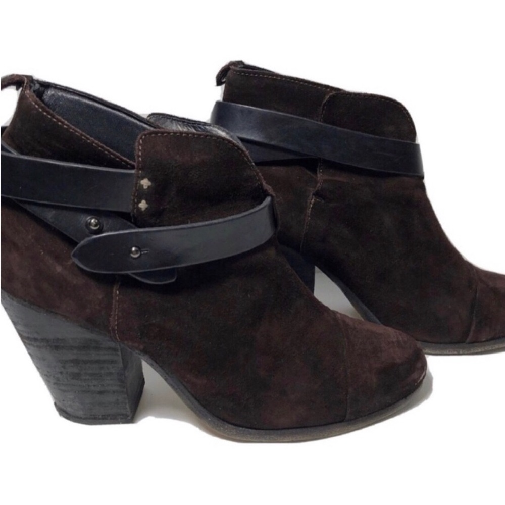 Rag + Bone suede brown and black leather strap block heels. Size 39.